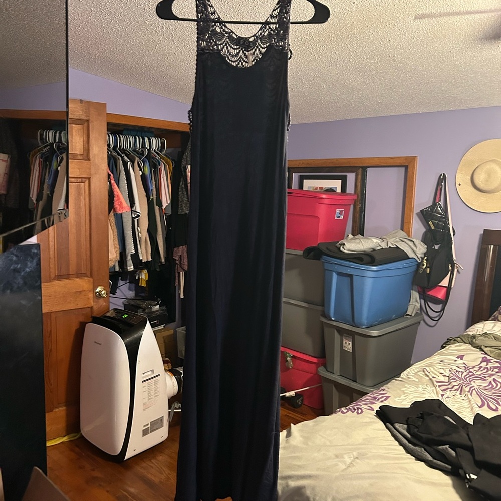 POL Navy Lace Maxi Dress